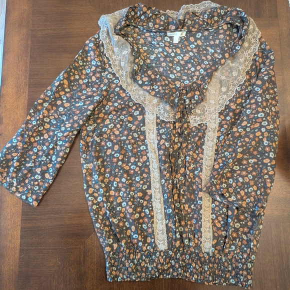 mine Tops - mine Floral Lace-Trim Blouse